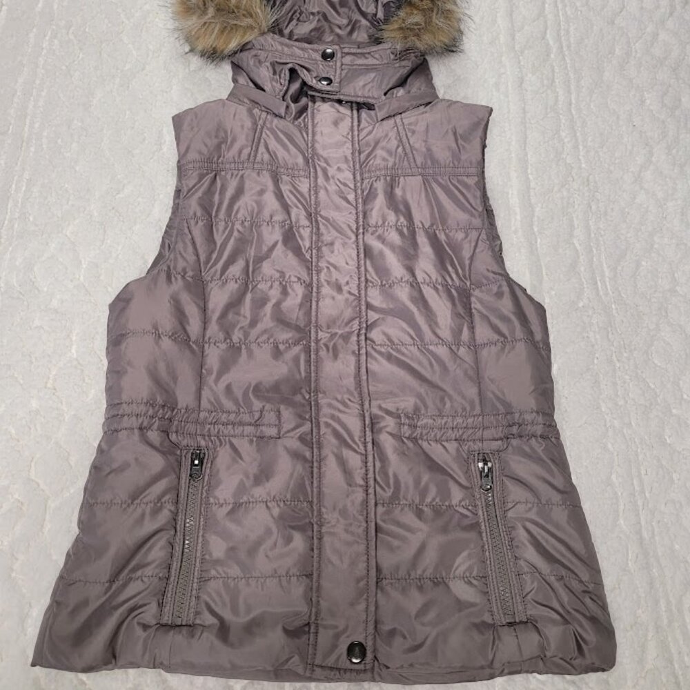 American Rag Cie Puffer Vest Fur Women’s Med Gray Winter Lined Thermal